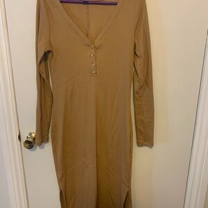 Old Navy Brown Bodycon Long Sleeve V-Neck Dress